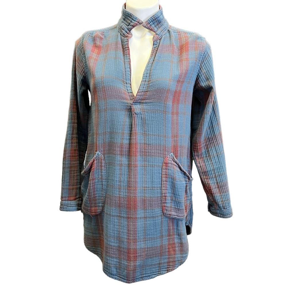 Free People x CP Shades Teton Double Gauze Cotton Blue Plaid XS